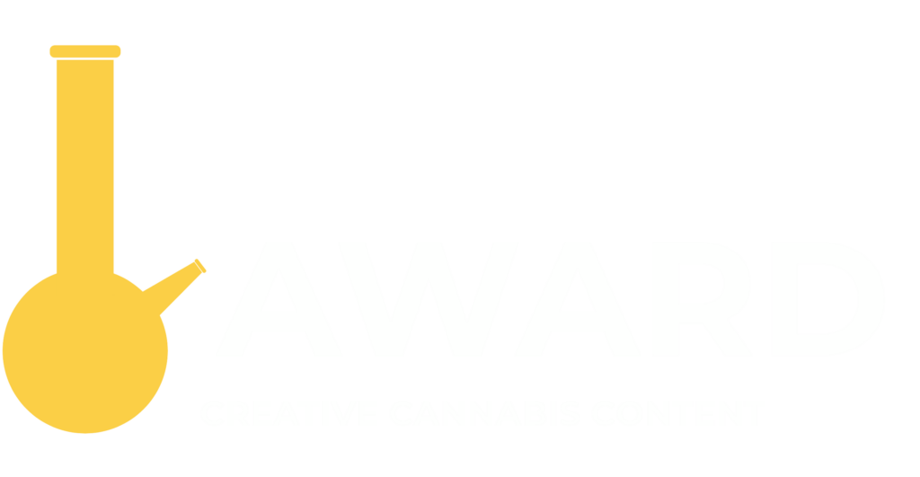 AWARD Creative Cannabis Content logo featuring a yellow bong icon, representing cannabis copywriter services for brands in the cannabis industry.